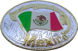 24 Wholesale Mexican Flag Belt Buckle