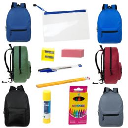 24 Wholesale 17" Backpacks With 12 Piece School Supply Kit - In 6 Assorted Colors