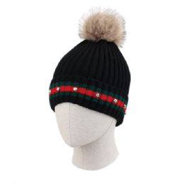 36 Pieces Women's Ribbed Pom Pom Beanie Hat - Winter Beanie Hats