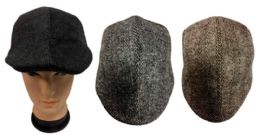 24 Wholesale Ivy Wool Feel Man Caps Driving Caps With Pattern