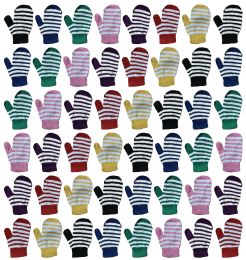 48 Pairs Yacht & Smith Kids Striped Mitten With Stretch Cuff Ages 2-8 - Kids Winter Gloves