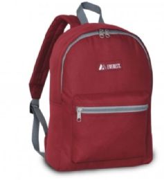 30 Wholesale  Basic Color Block Backpack In Burgundy 