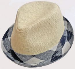 36 Wholesale Adult Fedora Hat With Plaid Rim