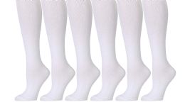 6 of Yacht & Smith 6 Pairs Of Girls Knee High Socks, Solid Colors (white, 4-6)