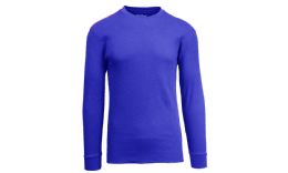 24 Pieces Mens Waffle Crew Neck Solid Royal Size M - Mens Thermals