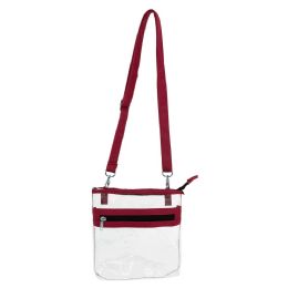24 Pieces Clear Pvc Transparent Women's Crossbody Bag In Burgundy - ID Holders