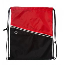 48 Pieces Drawstring Cinch Backpacks With Zipper Pocket In Red - Draw String & Sling Packs