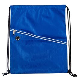 48 Pieces Drawstring Cinch Backpacks With Zipper Pocket In Blue - Draw String & Sling Packs