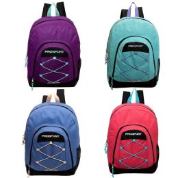 24 Wholesale 17' Classic Bungee Backpack In 4 Assorted Colors With Mesh Water Bottle Pocket