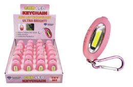 24 Wholesale Cob Led Pink Keychain Ultra Bright