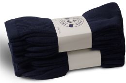 24 Wholesale Yacht & Smith Women's Cotton Terry Cushioned Crew Socks, Size 9-11, Navy Bulk Packs