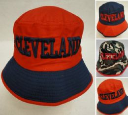 24 Wholesale Bucket Hat Cleveland C Red And Navy