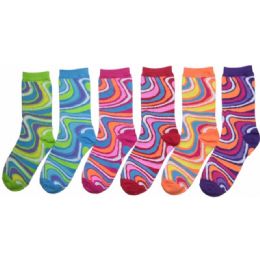 360 Wholesale Women's Swirl Print Crew Socks