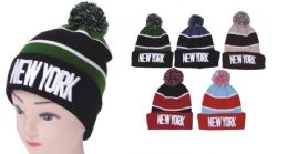 72 Pairs " New York" Winter Beanie Hat With Pom Pom - Winter Beanie Hats