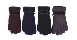 72 Pairs Men's Assorted Color Fleece Glove Double Later With Strap - Winter Gloves