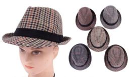 36 Wholesale Unisex Plaid Fedora Hat