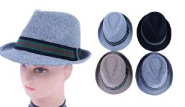 36 Wholesale Unisex Flannel Fedora Hat With Colored Band
