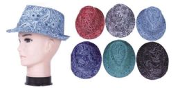 48 Wholesale Paisley Printed Fedora Hat