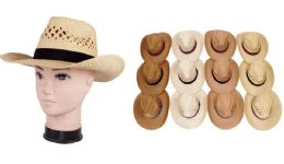 72 Pieces Men's Straw Cow Boy Hats - Cowboy & Boonie Hat