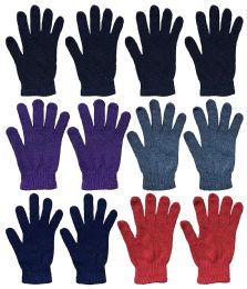 12 Pairs Wholesale Bulk Winter Magic Gloves Warm Brushed Interior, Stretchy Assorted Mens Womens (womens/assorted, 12) - Knitted Stretch Gloves