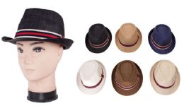 72 Wholesale Men's Striped Fedora Hat