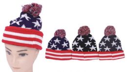 72 Bulk Unisex American Flag Beanie Hat