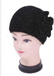120 Wholesale Knitted Floral Black Winter Head Band