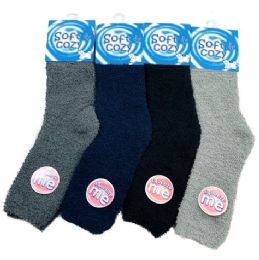 24 Wholesale Men's Soft & Cozy Fuzzy Socks [solid Colors]