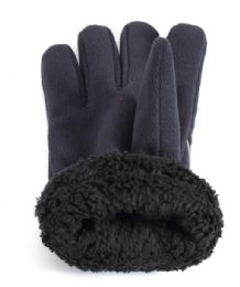 60 Wholesale Men's Fleece Gloves With Fur Insides - Assorted Colors