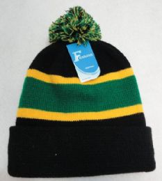 24 Pieces DoublE-Layer Knitted Hat With Pompom [black/green/gold] - Winter Beanie Hats