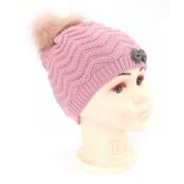 24 Wholesale Kids Knit Beanie Hat With Fur Lined In Assorted Colors