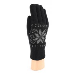 36 Pairs Men's Snow Flake Knitted Gloves With Fleece Lined - Leather Gloves