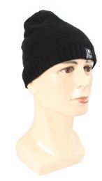 36 Bulk Adults Black Beanie Hat With Fur Lined