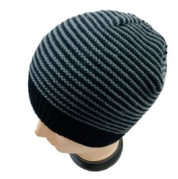 36 Wholesale Adults Black/gray Striped Stretch Beanie