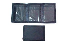 48 Wholesale Black Tri Fold Velcro Wallet