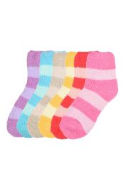 120 Wholesale Women's Striped Plush Soft Socks Size 9-11