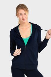 24 Wholesale Women's Lightweight Zip Up Hoodie Jacket Navy Size S