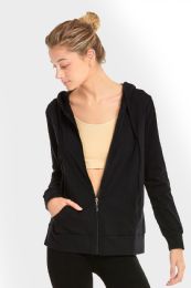 24 Pieces Women's Lightweight Zip Up Hoodie Jacket Black - Womens Active Wear