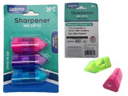 144 Wholesale 3pc Sharpener With Eraser Tip
