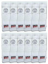 12 Wholesale Yacht & Smith Men's Cotton 31" Inch Terry Cushioned Athletic White Usa Logo Tube Socks Size 13-16