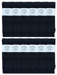 12 Wholesale Yacht & Smith King Size Men's 31 Inch Cotton Terry Cushioned Athletic Black Tube SockS- Size 13-16