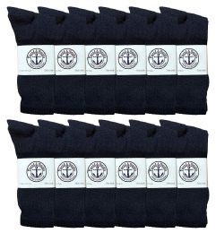 12 Wholesale Yacht & Smith Men's Cotton Terry Cushion Athletic Navy Crew Socks