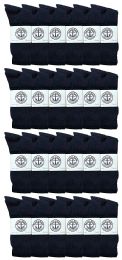 24 Wholesale Yacht & Smith Men's Athletic Cotton Crew Socks Terry Cushioned Navy Size 10-13