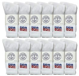 12 Pairs Yacht & Smith Men's Cotton Terry Cushioned Crew Socks White Usa, Size 10-13 - Mens Crew Socks