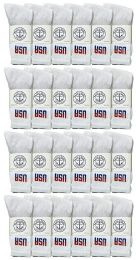 24 Wholesale Yacht & Smith Men's Cotton Terry Cushioned Crew Socks White Usa, Size 10-13