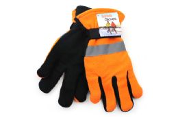 36 Wholesale Orange Polar Fleece Reflective Safety Gloves