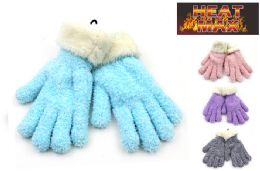 24 Wholesale Women's Warm Knit Sherpa Gloves