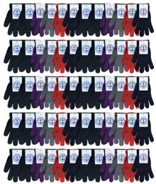 72 Units of Wholesale Bulk Winter Magic Gloves Warm Brushed Interior, Stretchy Assorted 72 Pairs - Knitted Stretch Gloves