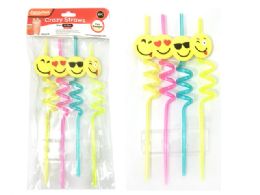 96 Wholesale 4 Piece Smiley Face Crazy Straws