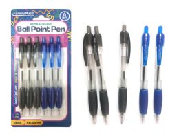 144 Wholesale 6 Piece Retractable Ball Point Pens Black